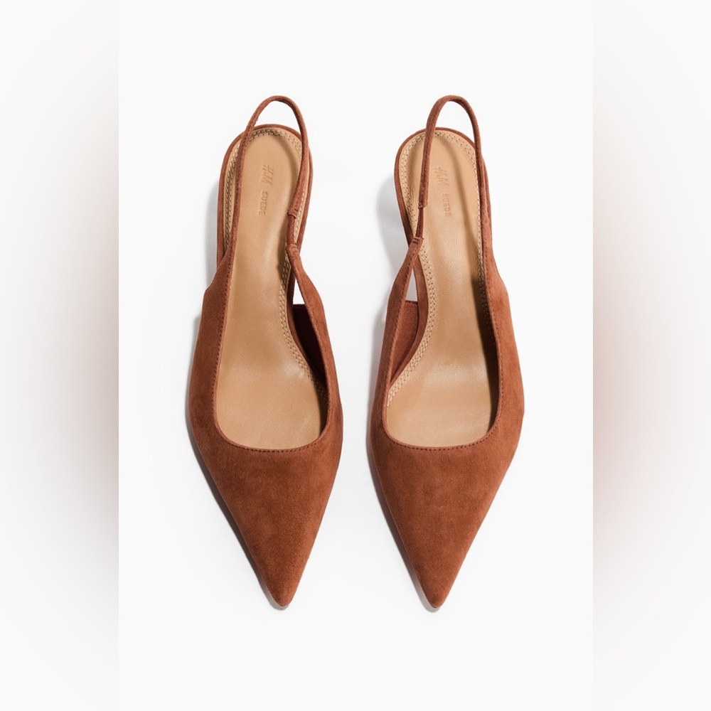 NWT H&M Pointed Suede Slingbacks in Brown - Picture 4 of 9